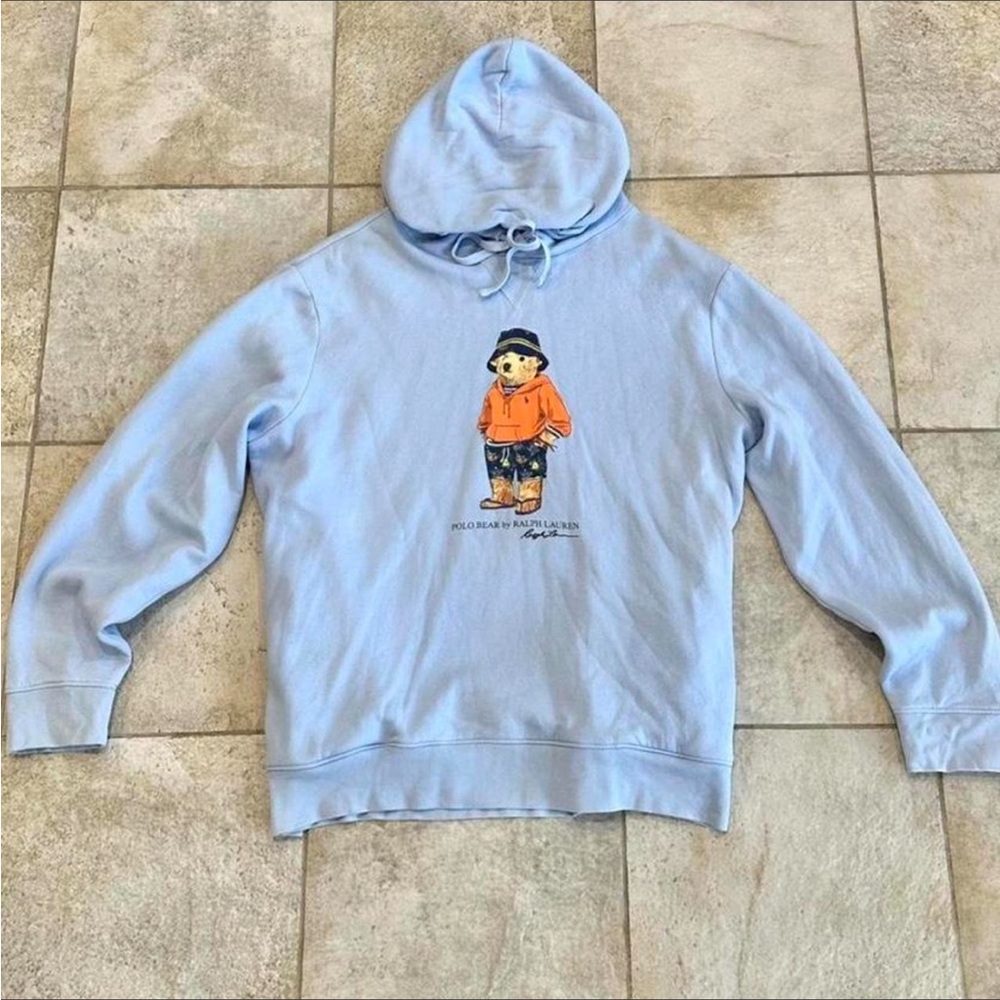 Sold! Ralph Lauren Light Blue Thick Hoodie with Polo Bear and Pockets